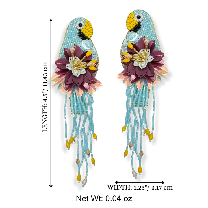Light Blue Parrot Dangle Earrings Handmade Beaded Jewelry – view 2