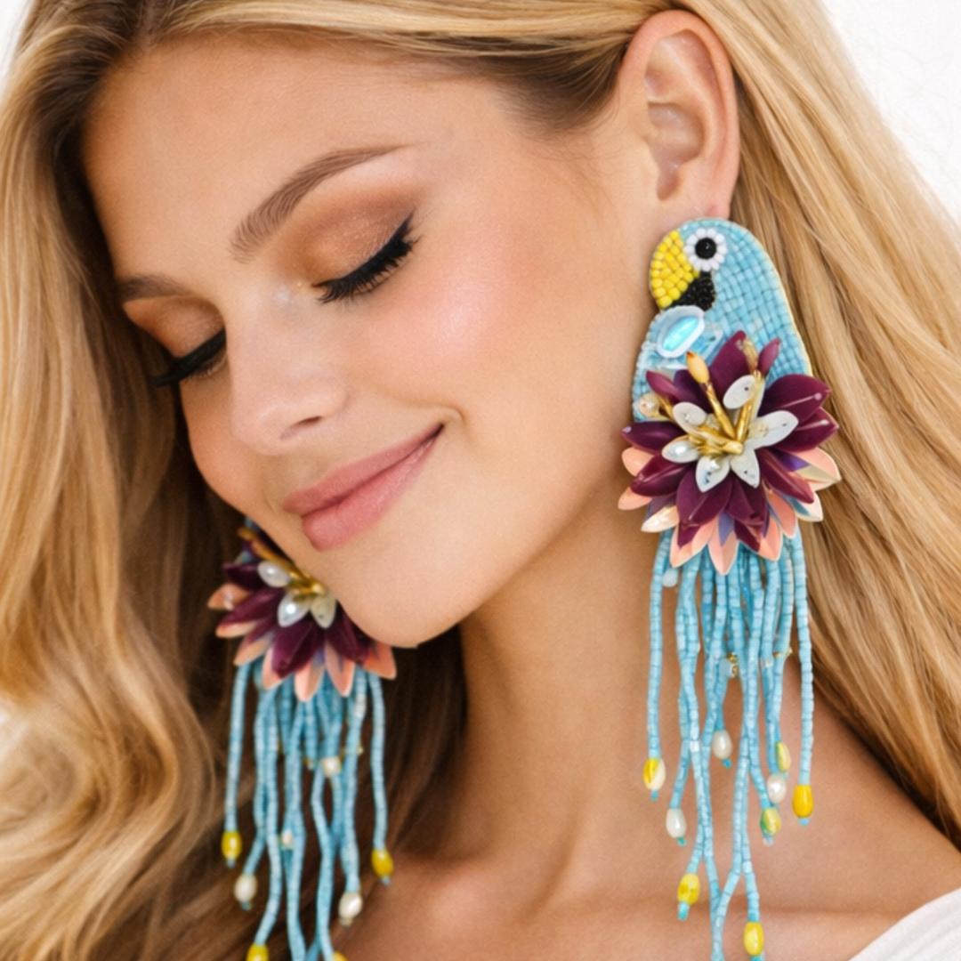 Light Blue Parrot Dangle Earrings Handmade Beaded Jewelry – view 5