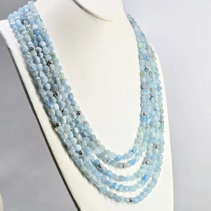 ?AGuas Mas Finas’ 24’’ - 26’’ Necklace - Aquamarine Topaz Anti-tarnish Sterling