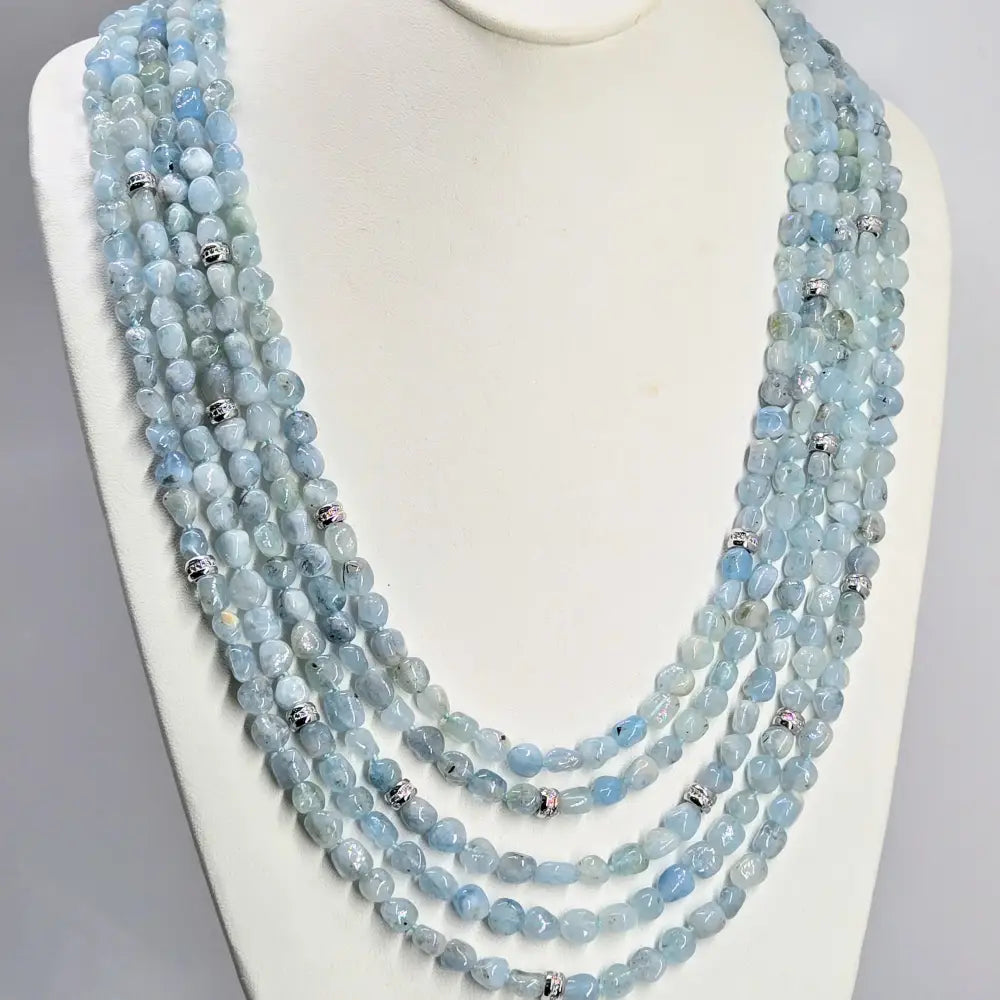 ?AGuas Mas Finas’ 24’’ - 26’’ Necklace - Aquamarine Topaz Anti-tarnish Sterling