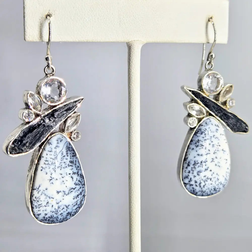 ?ALl in Black & White’ 2.25’’ Earrings - Dendritic Opal Kyanite Topaz Sterling