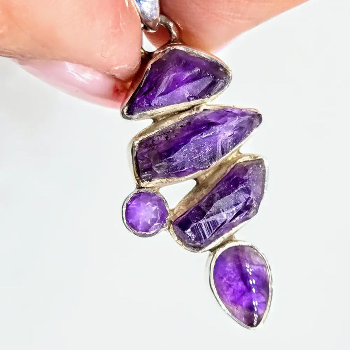 Amethyst Lover 18’’ Necklace 1.5’’ Pendant Sterling Box Chain