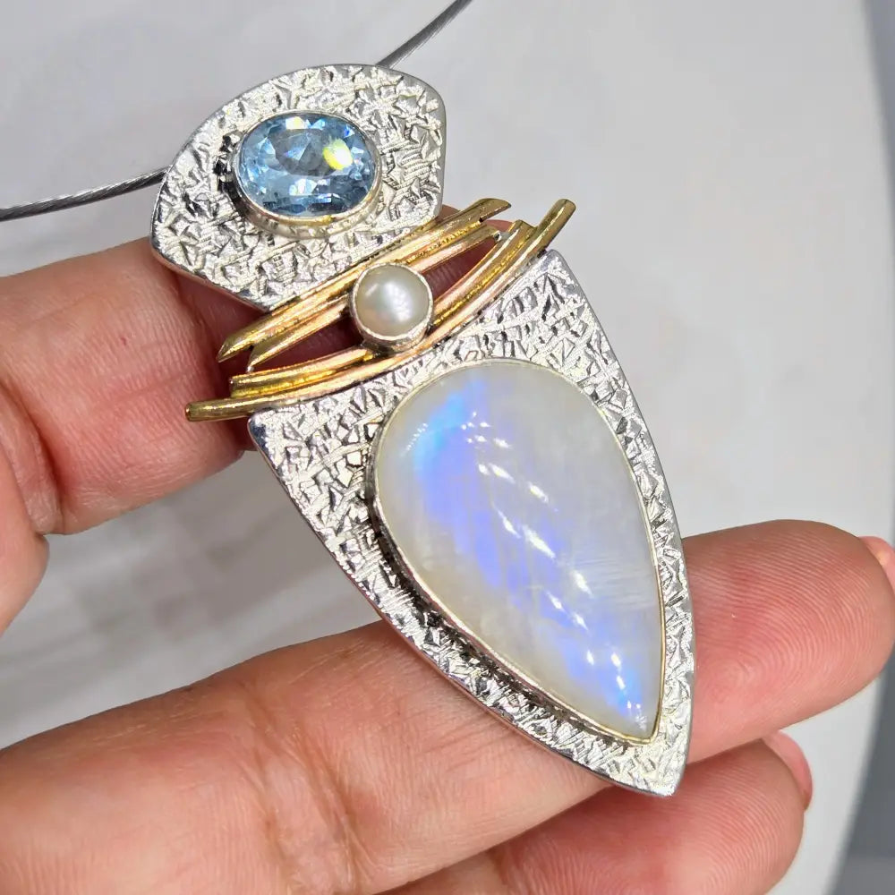 ?AMulet’ Pendant - Moonstone Topaz Pearl Sterling Bronze