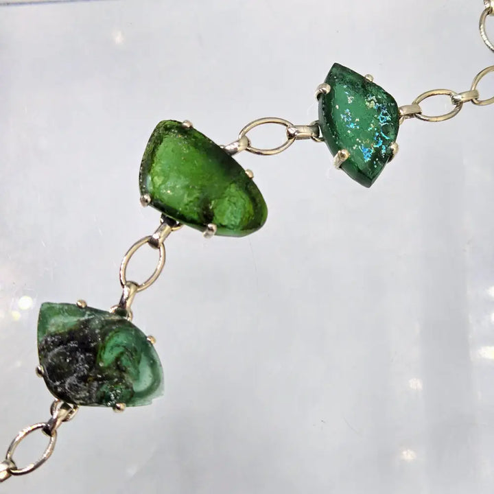 ?ANcient Roman Glass Forest’ 6’’ - 8’’ Bracelet - Ancient Sterling