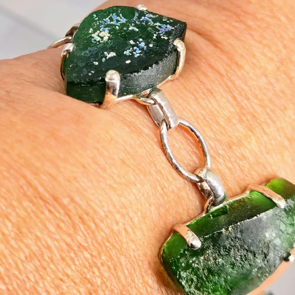 ?ANcient Roman Glass Forest’ 6’’ - 8’’ Bracelet - Ancient Sterling