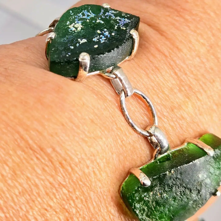 ?ANcient Roman Glass Forest’ 6’’ - 8’’ Bracelet - Ancient Sterling