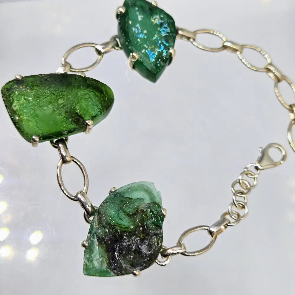 ?ANcient Roman Glass Forest’ 6’’ - 8’’ Bracelet - Ancient Sterling