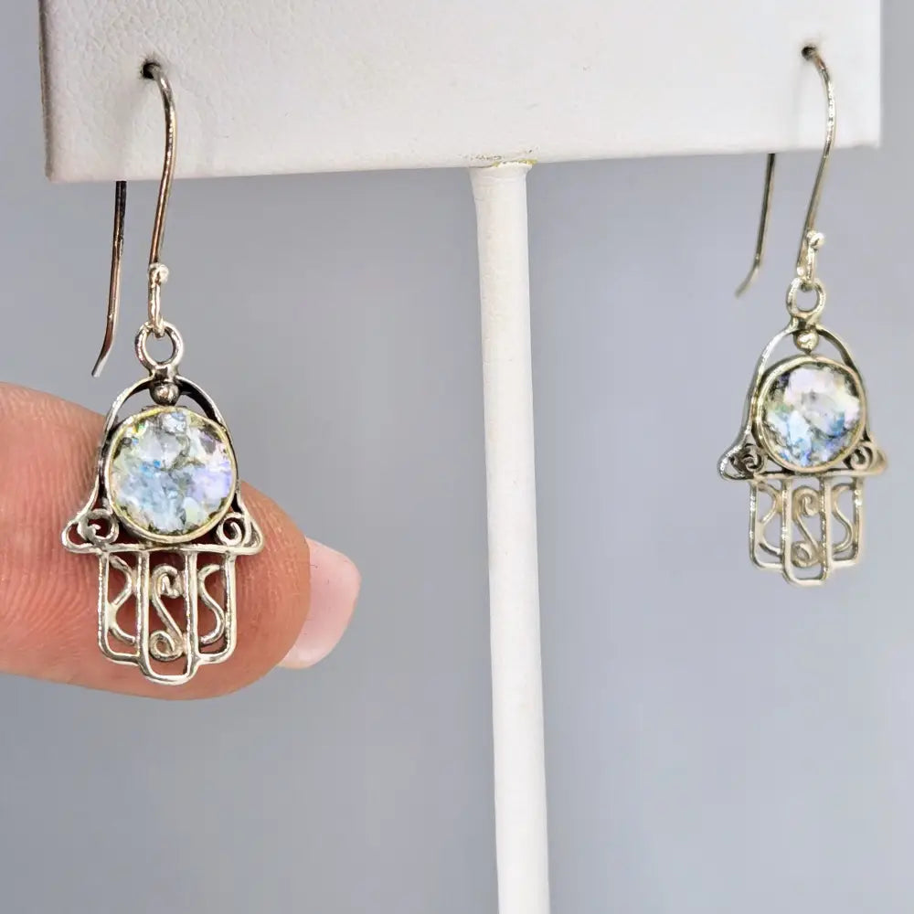 ?ANcient Roman Glass Hamsa’ 1.5’’ Earrings - Ancient Sterling