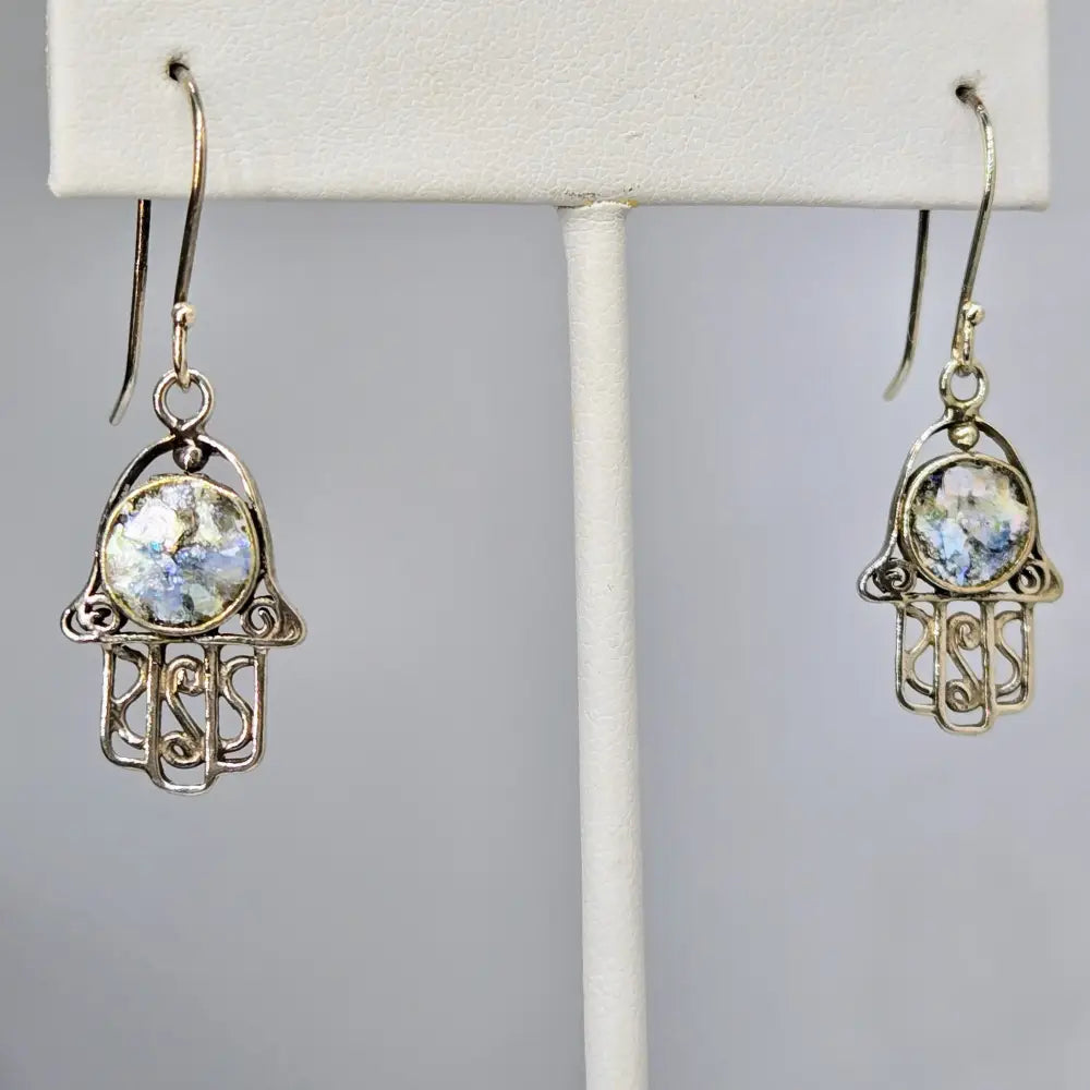 ?ANcient Roman Glass Hamsa’ 1.5’’ Earrings - Ancient Sterling