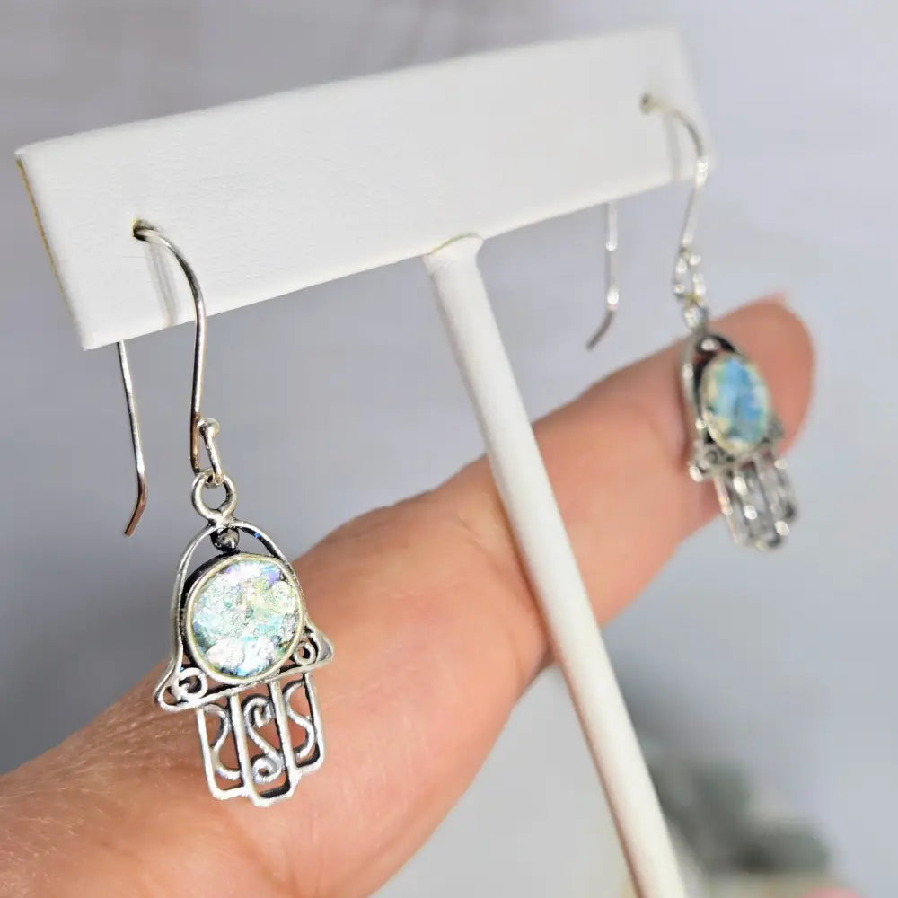 ?ANcient Roman Glass Hamsa’ 1.5’’ Earrings - Ancient Sterling