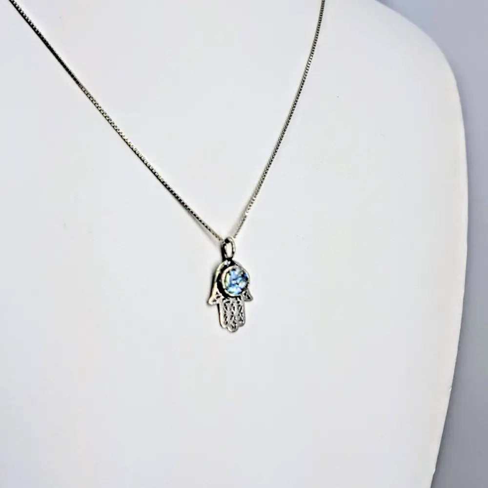 ?ANcient Roman Glass Hamsa’ 18’’ Pendant Necklace - Ancient Sterling
