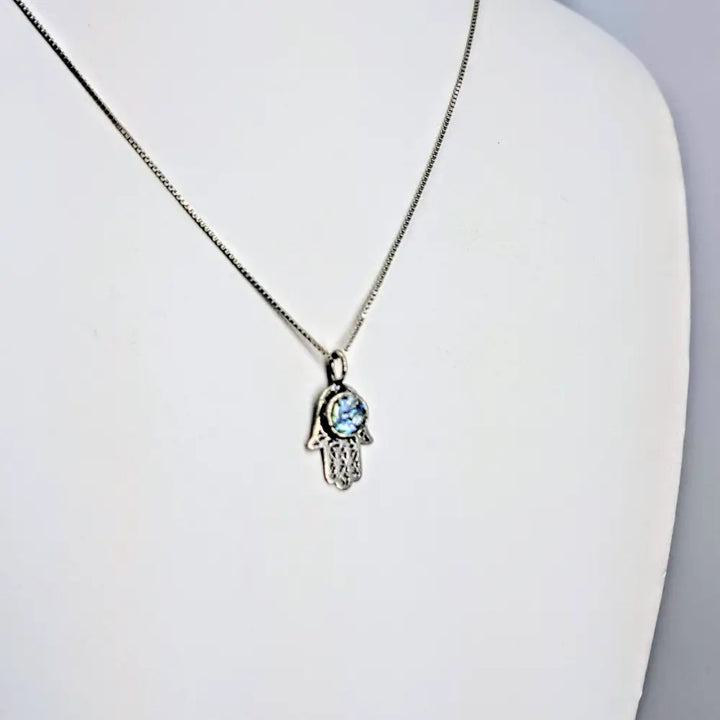 ?ANcient Roman Glass Hamsa’ 18’’ Pendant Necklace - Ancient Sterling