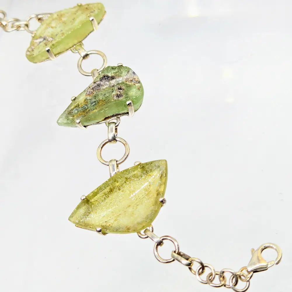 ?ANcient Roman Glass - Moss’ 5.5’’ - 8’’ Bracelet - Ancient Sterling