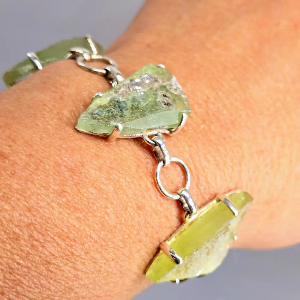 ?ANcient Roman Glass - Moss’ 5.5’’ - 8’’ Bracelet - Ancient Sterling