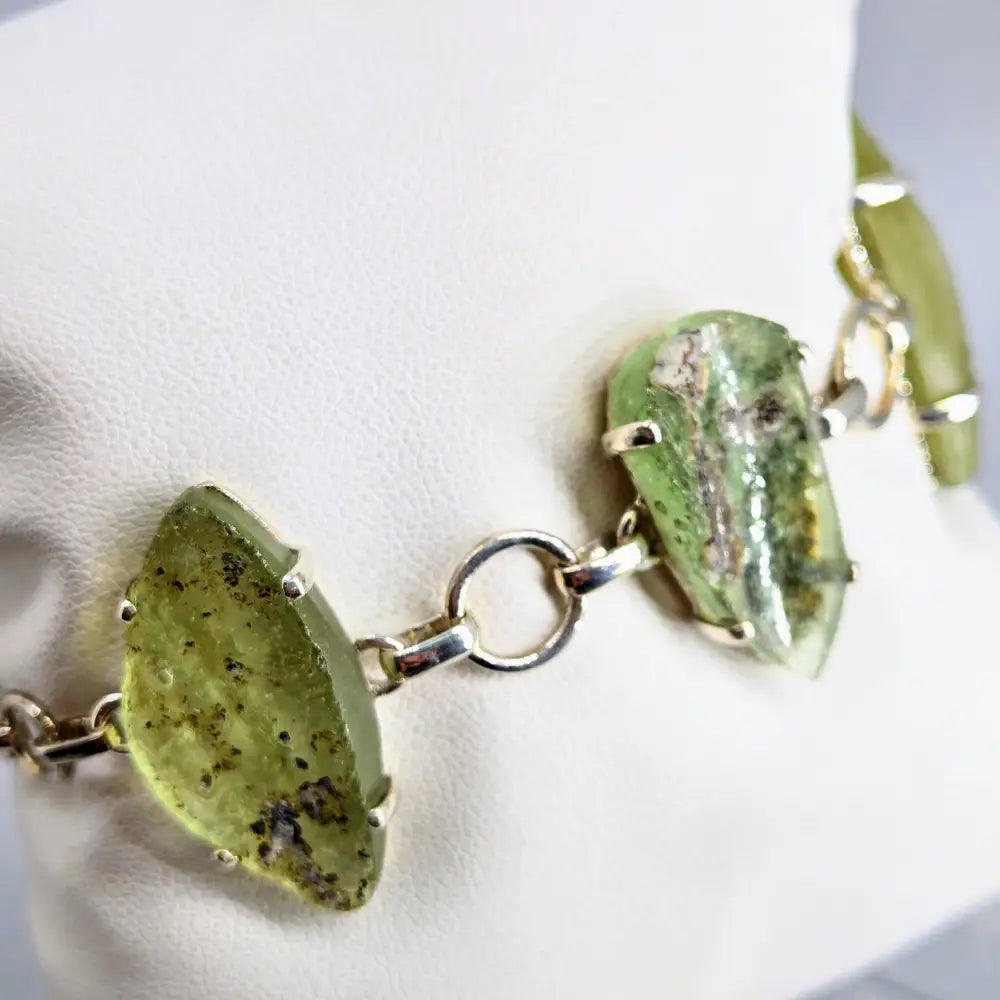 ?ANcient Roman Glass - Moss’ 5.5’’ - 8’’ Bracelet - Ancient Sterling