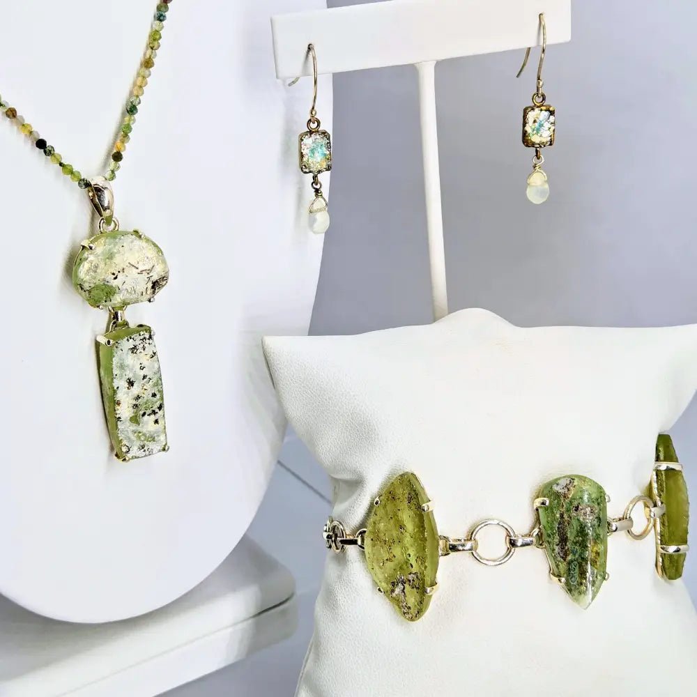 ?ANcient Roman Glass - Moss’ Pendant Necklace - Ancient Agate Sterling