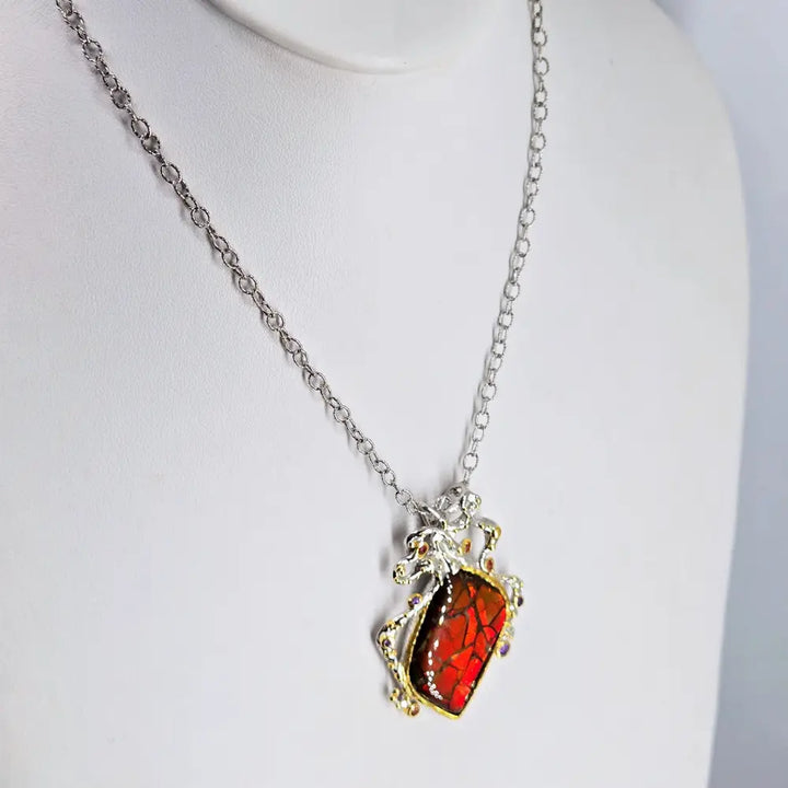 ?ANcient Wisdom’ Pendant Necklace -ammolite Sapphire Amethyst Anti-tarnish Sterling 18k Gold Accents