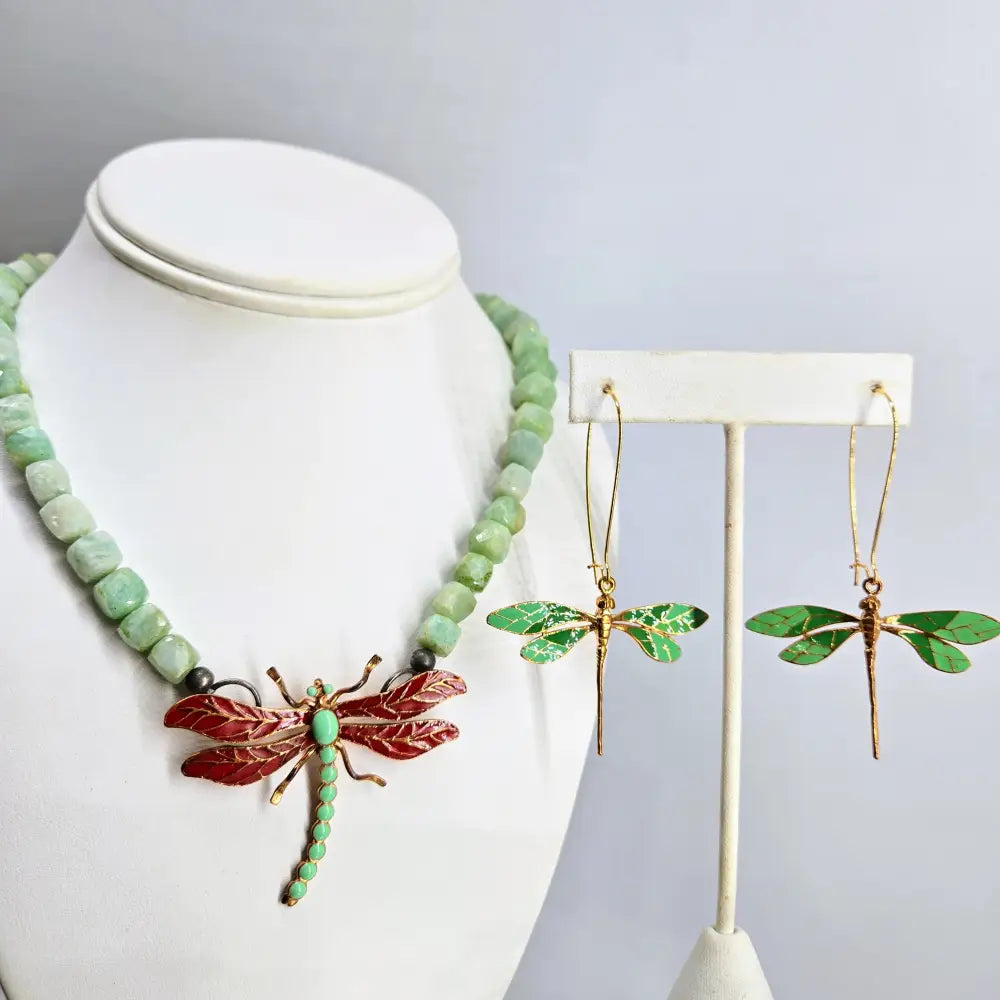 ?ANgel Fly’ Convertible Necklace/brooch - Amazonite Black Sterling Bronze Enamel - 22’’ - Necklace