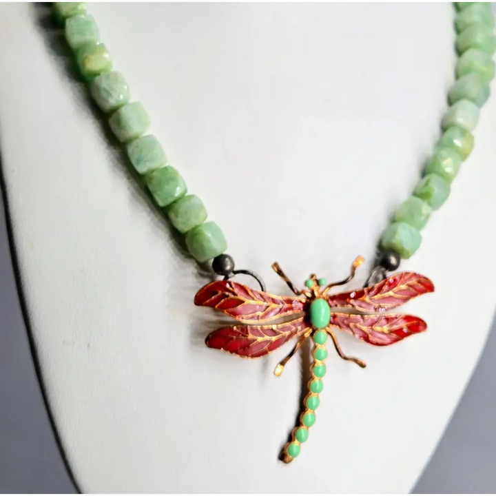 ?ANgel Fly’ Convertible Necklace/brooch - Amazonite Black Sterling Bronze Enamel - 22’’ - Necklace