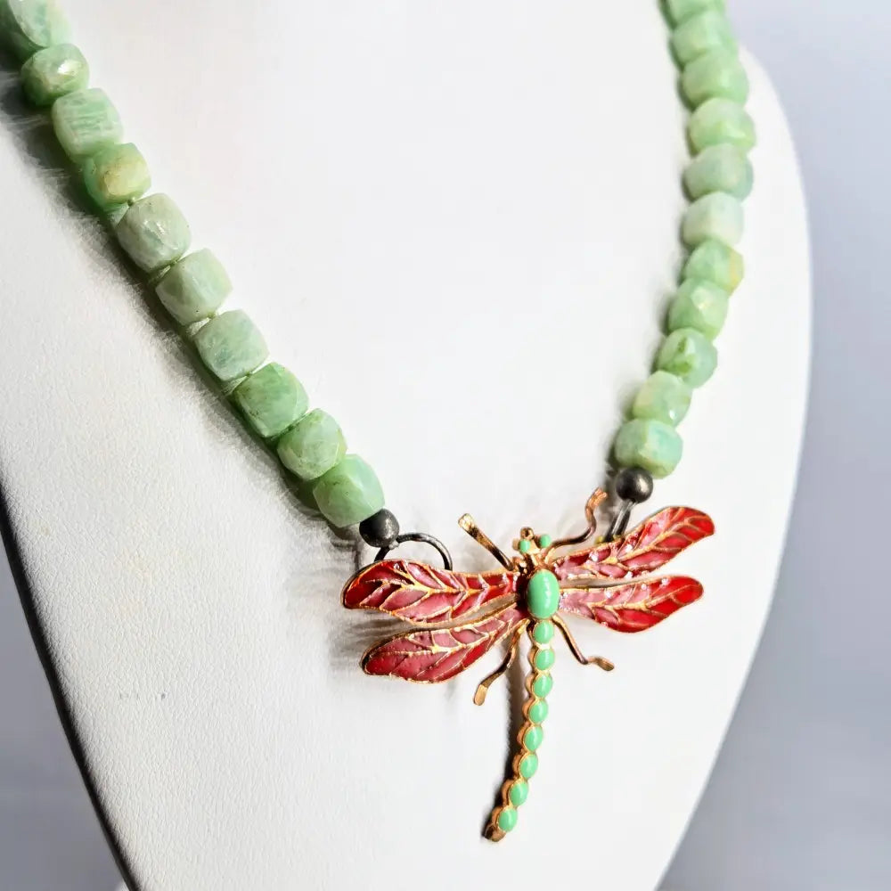 ?ANgel Fly’ Convertible Necklace/brooch - Amazonite Black Sterling Bronze Enamel - 22’’ - Necklace