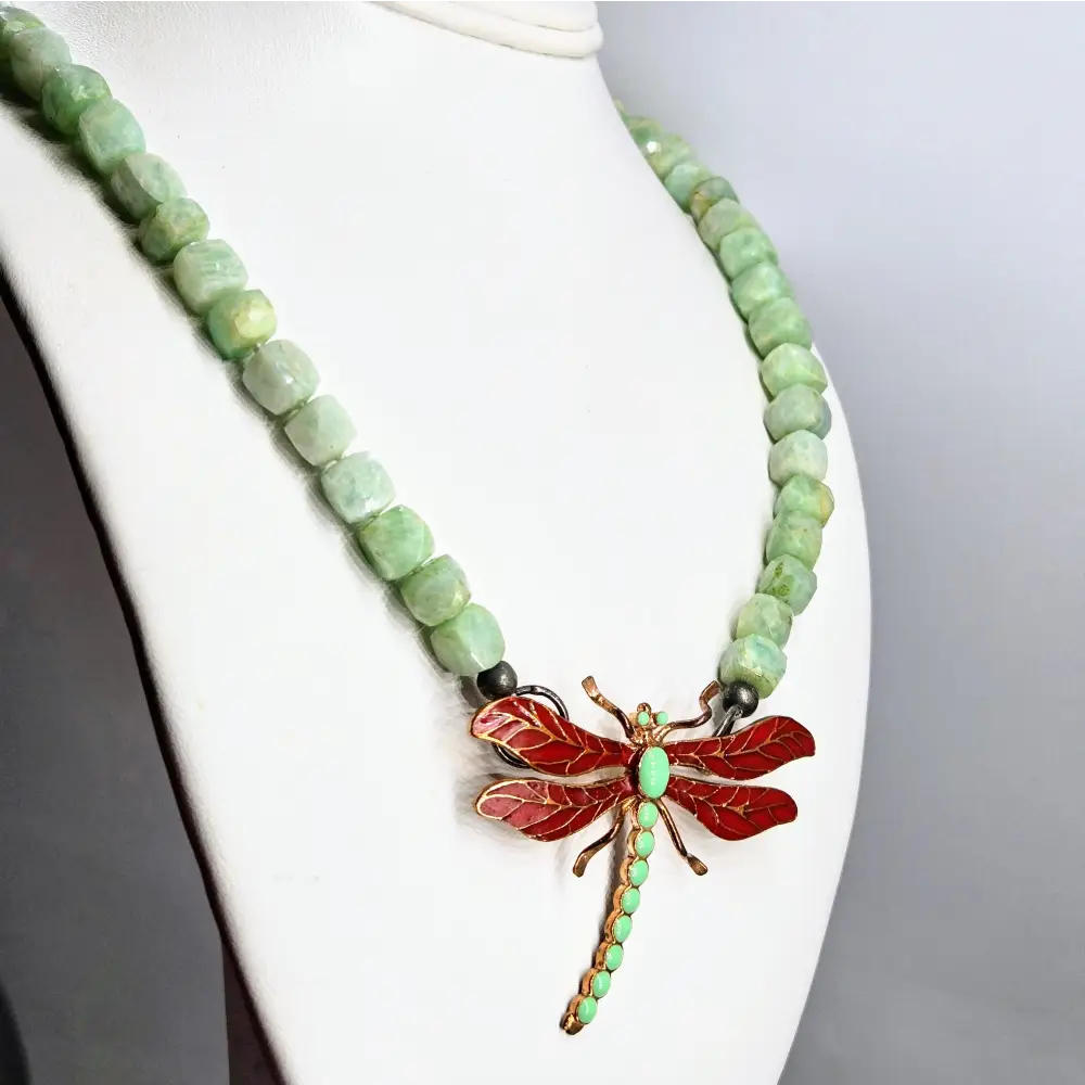?ANgel Fly’ Convertible Necklace/brooch - Amazonite Black Sterling Bronze Enamel - 22’’ - Necklace