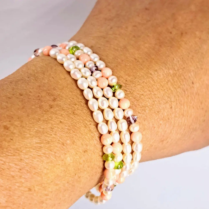 Outlet ?Angel Food’ 28’’ Convertible Necklace/bracelet - Pearls Coral Amethyst Peridot Sterling - Necklace
