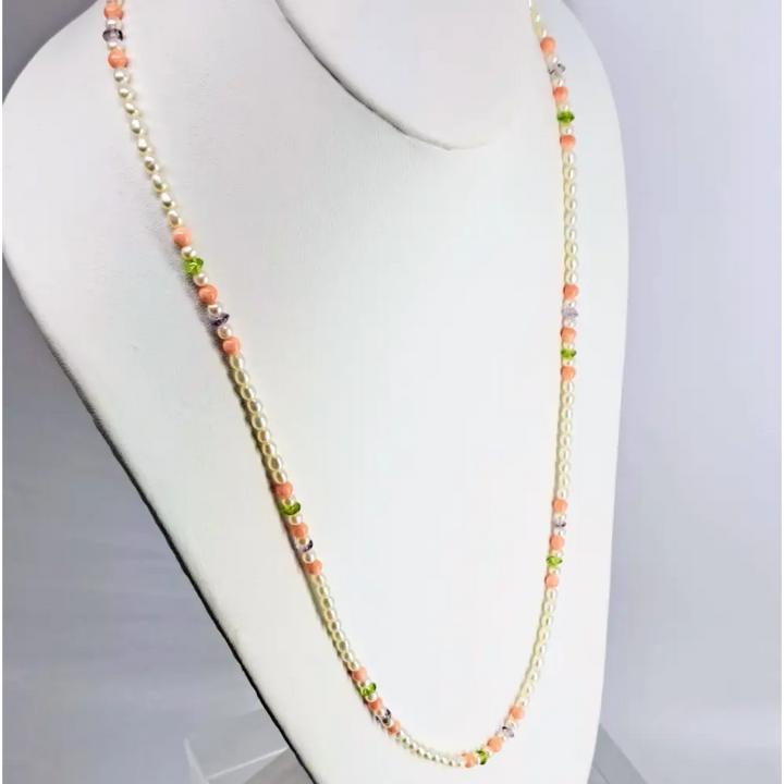 Outlet ?Angel Food’ 28’’ Convertible Necklace/bracelet - Pearls Coral Amethyst Peridot Sterling - Necklace