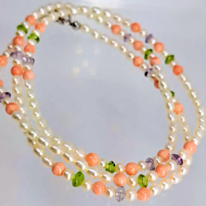 Outlet ?Angel Food’ 28’’ Convertible Necklace/bracelet - Pearls Coral Amethyst Peridot Sterling - Necklace