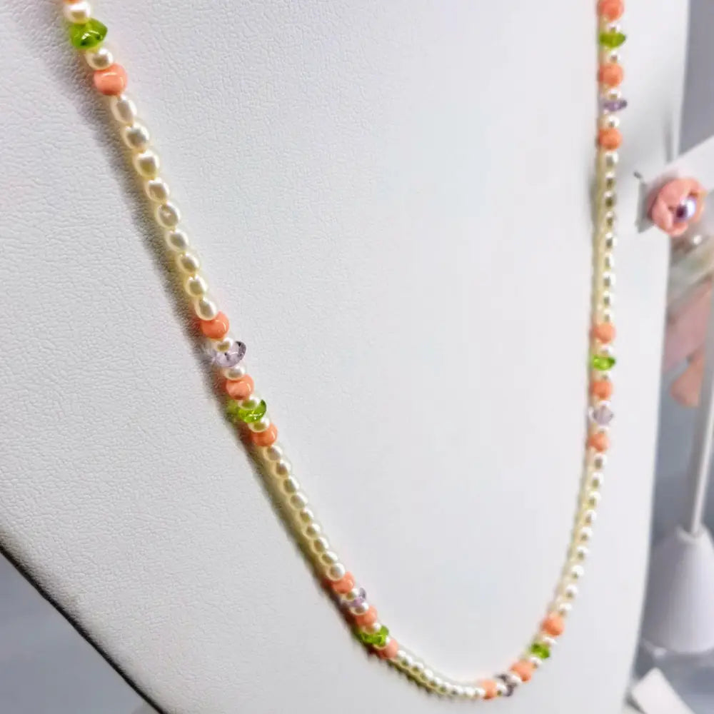 Outlet ?Angel Food’ 28’’ Convertible Necklace/bracelet - Pearls Coral Amethyst Peridot Sterling - Necklace