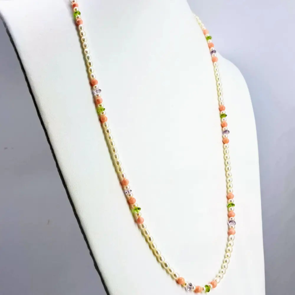 ?ANgel Food’ 28’’ Convertible Necklace/bracelet - Pearls Coral Amethyst Peridot Sterling - Necklace