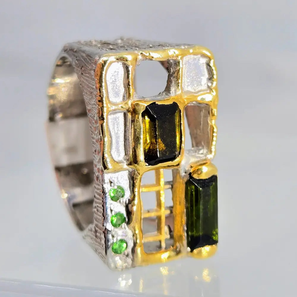 ?ANother one Opens’ Sz 8 Ring - Emerald Tourmaline Sterling 18k Gold