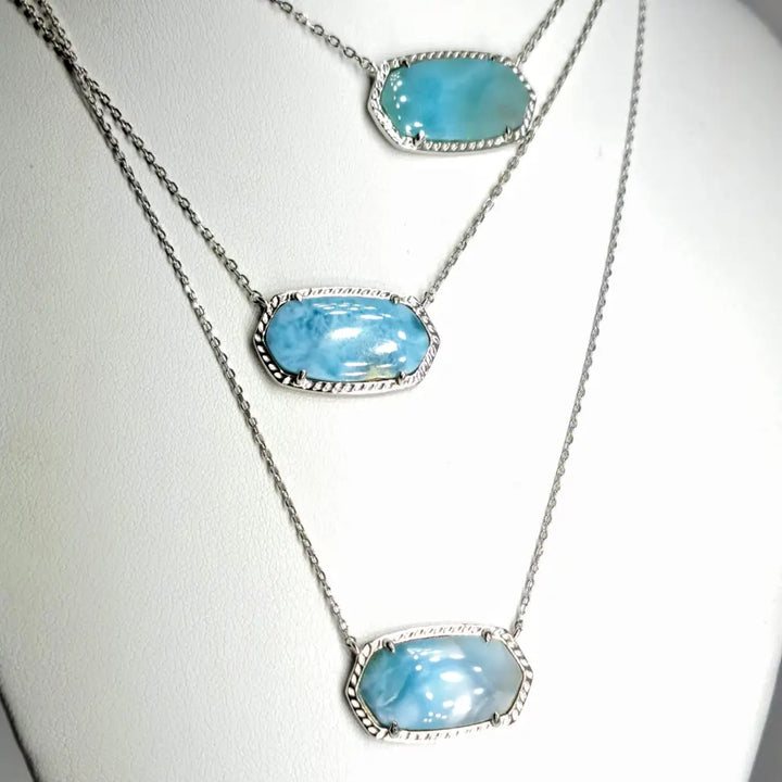 ?AQua D’geo’ 15’’-17’’ Necklace - Larimar Anti-tarnish Sterling - Pendant