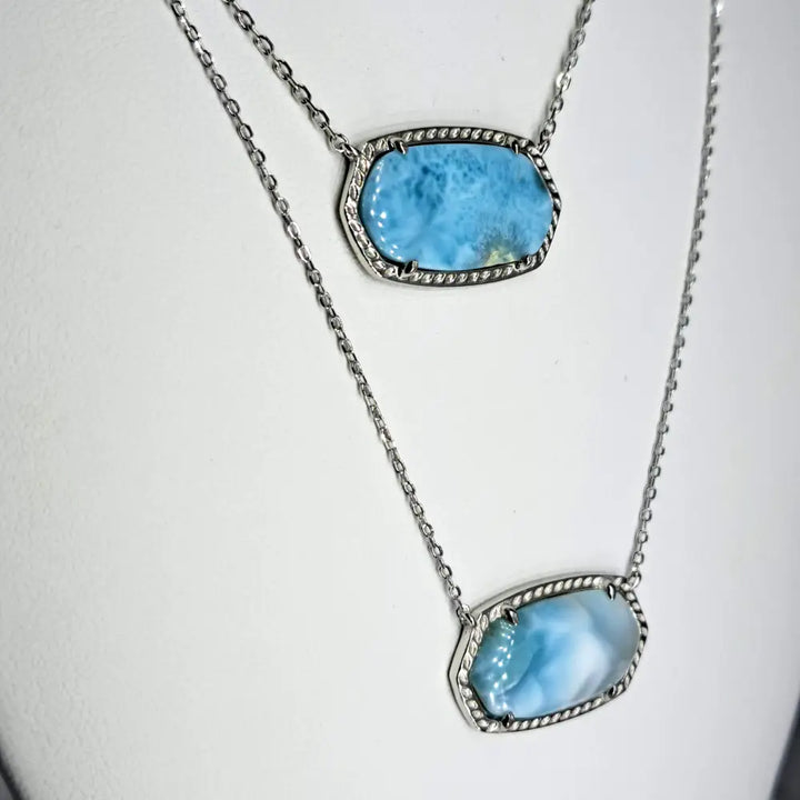 ?AQua D’geo’ 15’’-17’’ Necklace - Larimar Anti-tarnish Sterling - Pendant