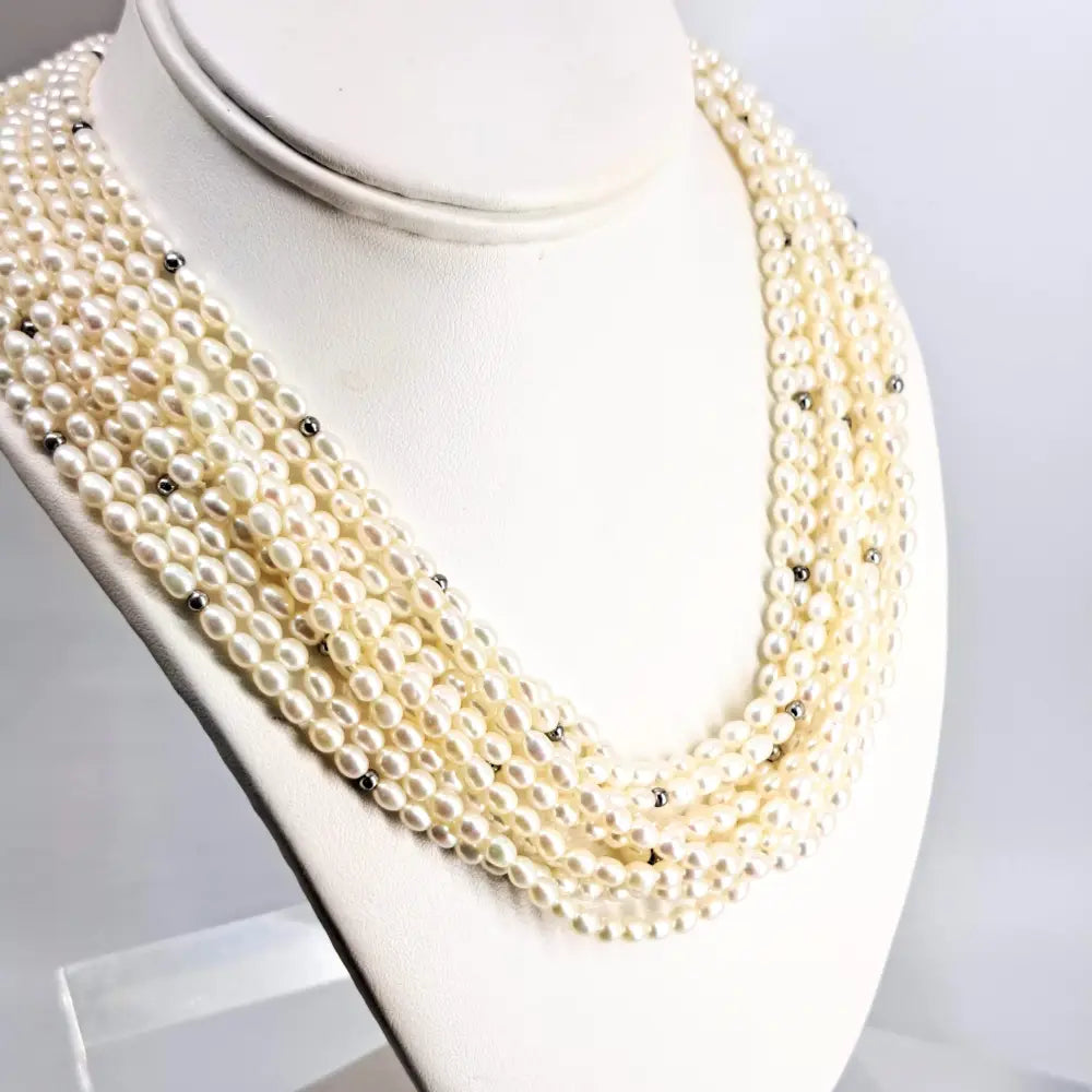 ?AQua Luxe’ Convertible Pendant Necklace - Pearls Onyx Sterling - with 10-strand Seed Pearl