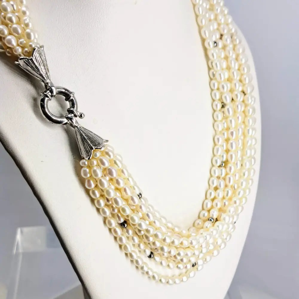 ?AQua Luxe’ Convertible Pendant Necklace - Pearls Onyx Sterling - with 10-strand Seed Pearl
