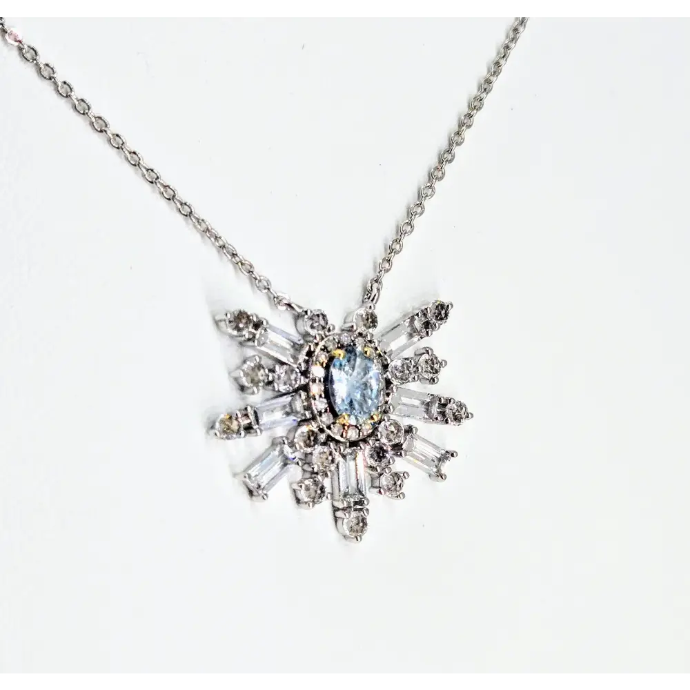 ?AQuamarine Starburst’ 16’’ Necklace - Aquamarine Diamonds Anti-tarnish Sterling - Earrings