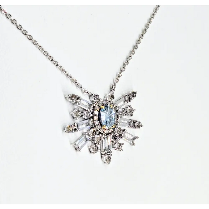 ?AQuamarine Starburst’ 16’’ Necklace - Aquamarine Diamonds Anti-tarnish Sterling - Earrings