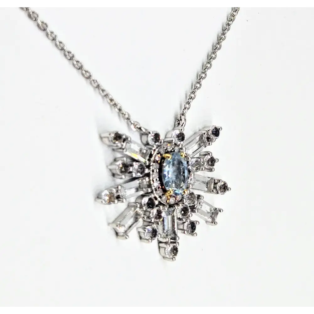 ?AQuamarine Starburst’ 16’’ Necklace - Aquamarine Diamonds Anti-tarnish Sterling - Earrings