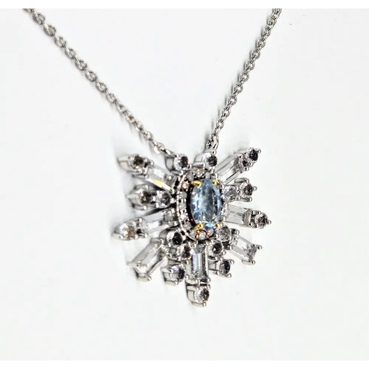 ?AQuamarine Starburst’ 16’’ Necklace - Aquamarine Diamonds Anti-tarnish Sterling - Earrings