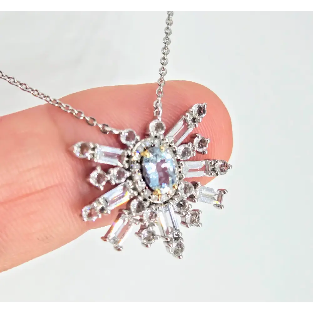 ?AQuamarine Starburst’ 16’’ Necklace - Aquamarine Diamonds Anti-tarnish Sterling - Earrings