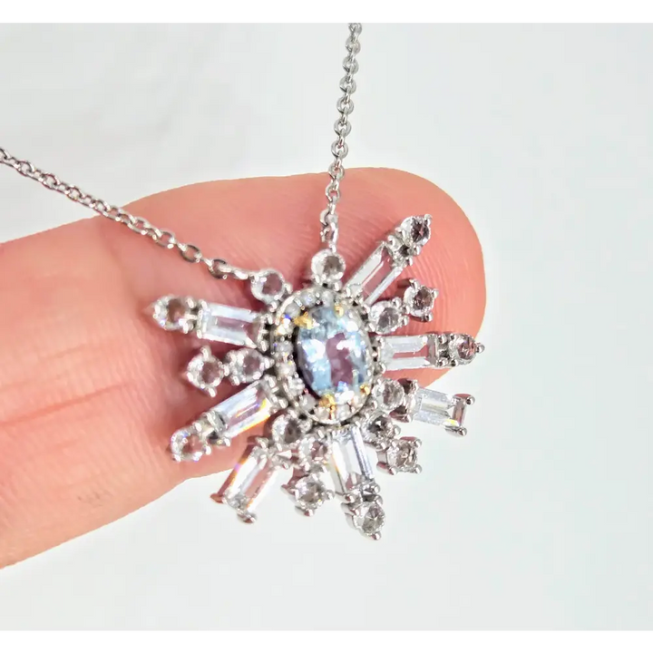 ?AQuamarine Starburst’ 16’’ Necklace - Aquamarine Diamonds Anti-tarnish Sterling - Earrings