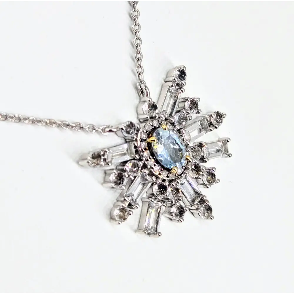 ?AQuamarine Starburst’ 16’’ Necklace - Aquamarine Diamonds Anti-tarnish Sterling - Earrings