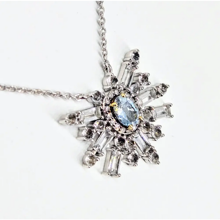 ?AQuamarine Starburst’ 16’’ Necklace - Aquamarine Diamonds Anti-tarnish Sterling - Earrings