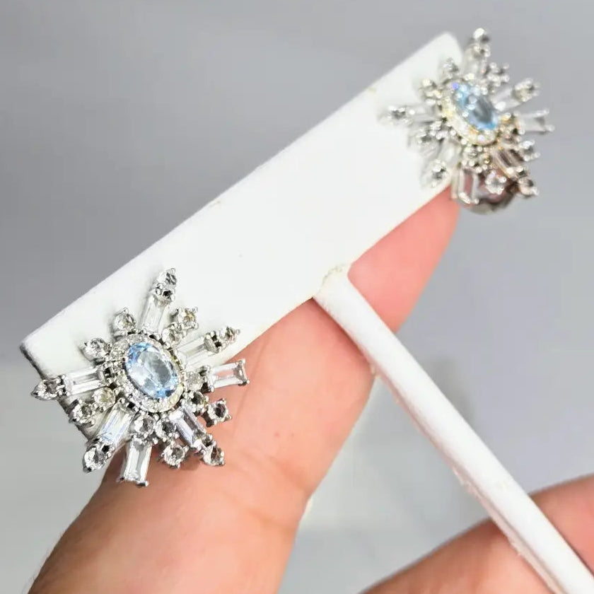 ?AQuamarine Starburst’ Earrings - Aquamarine Diamonds Anti-tarnish Sterling