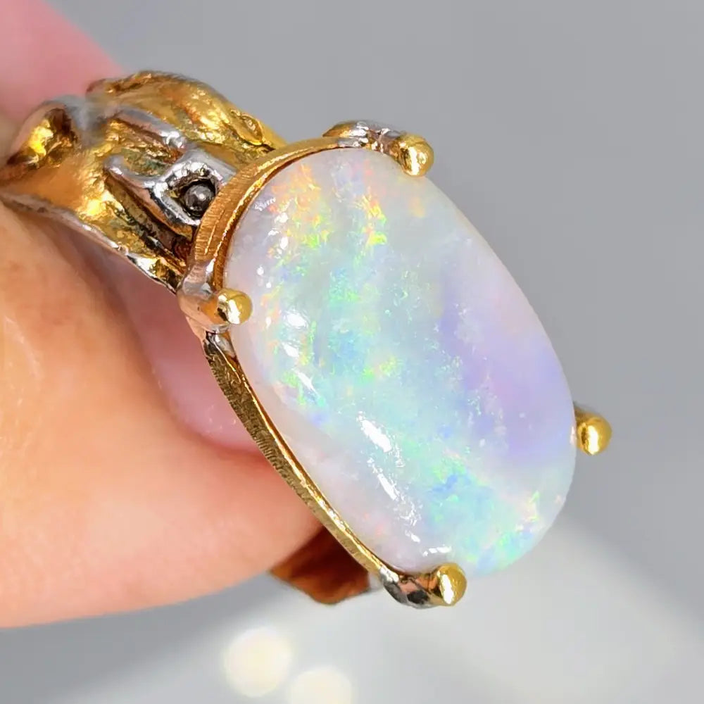 ?AUrora Borealis’ Sz 8.5 Ring - Australian Opal Sterling 18k Gold Accents