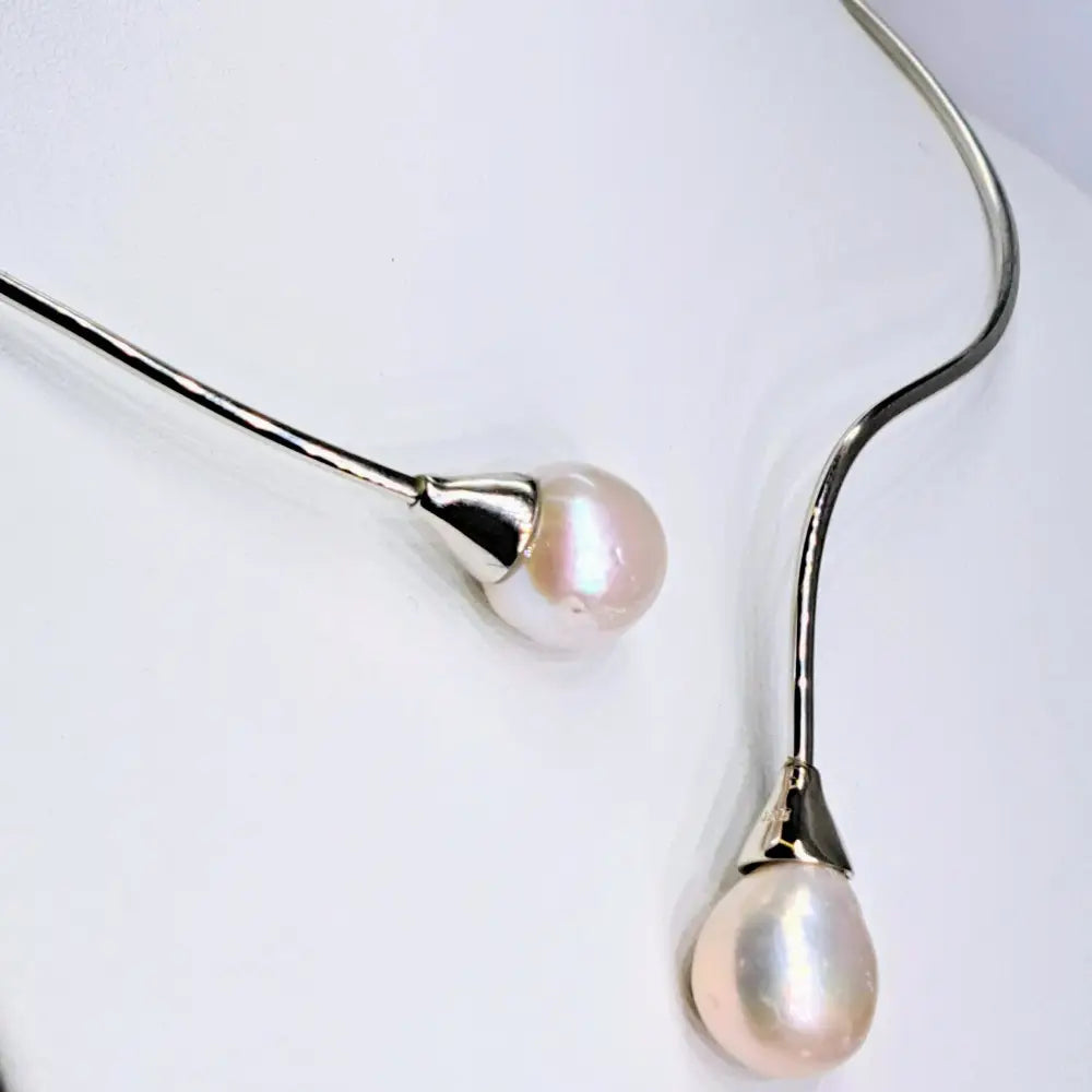 ?BAbe on a Wire’ 16’’-18’’ Necklace - Adjustable Flex Wire Sterling Baroque Pearls