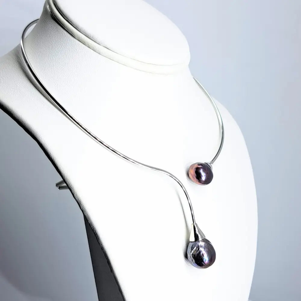 ?BAbe on a Wire’ 16’’-18’’ Necklace - Adjustable Flex Wire Sterling Baroque Pearls