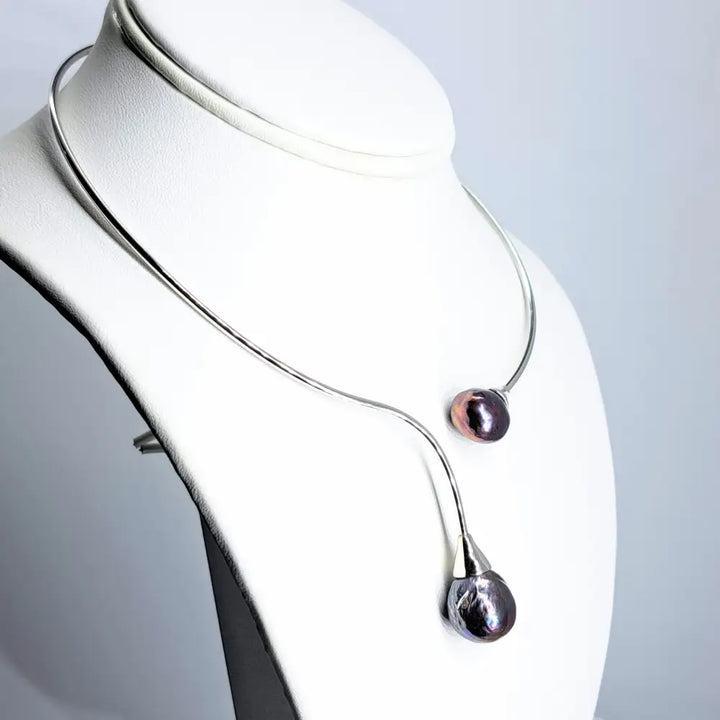 ?BAbe on a Wire’ 16’’-18’’ Necklace - Adjustable Flex Wire Sterling Baroque Pearls
