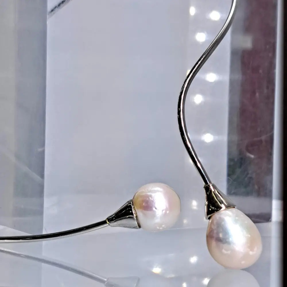 ?BAbe on a Wire’ 16’’-18’’ Necklace - Adjustable Flex Wire Sterling Baroque Pearls