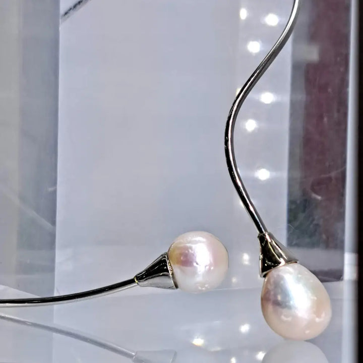 ?BAbe on a Wire’ 16’’-18’’ Necklace - Adjustable Flex Wire Sterling Baroque Pearls